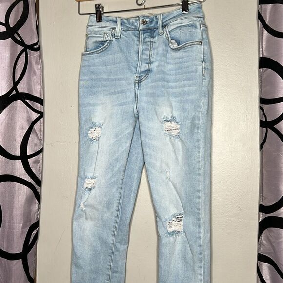 Forever 21 light wash distressed skinny jeans with button fly size 24 - Picture 3 of 8